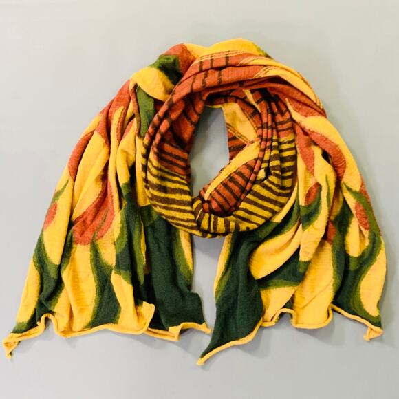 KAPITAL Orange Mustard Flames Stripes Oversized Wool Scarf - Picture 2 of 5